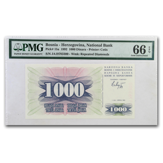 1992 Bosnia 1000 Dinara Stone Arch Bridge CU-66 EPQ PMG 1992 Bosnia 1000 Dinara Stone Arch Bridge CU-66 EPQ PMG